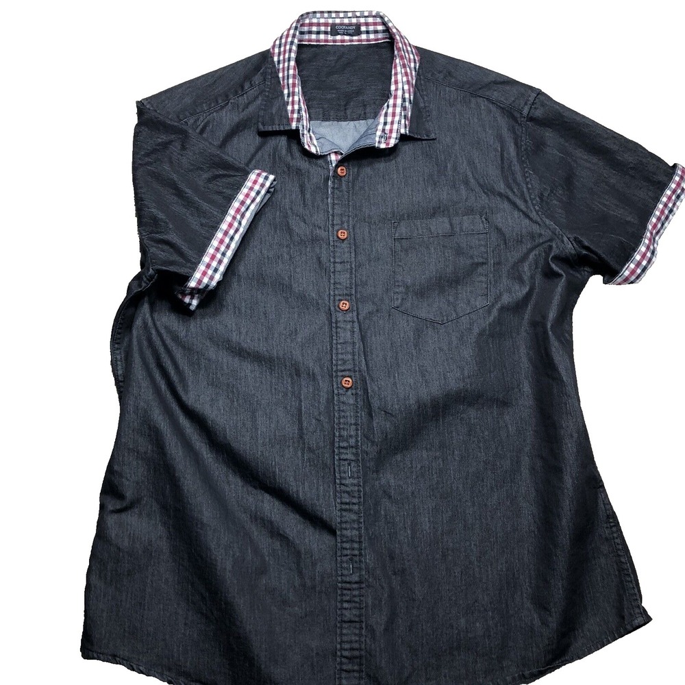 Coofandy Button Shirt Mens L Black /Red Check accents